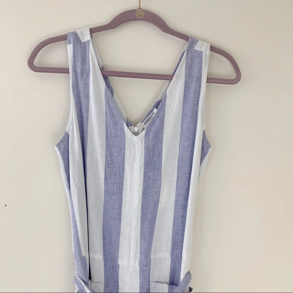 NWT BEACHLUNCHLOUNGE Striped Lennon Jumpsuit Blue White Linen Size Small - Picture 2 of 11